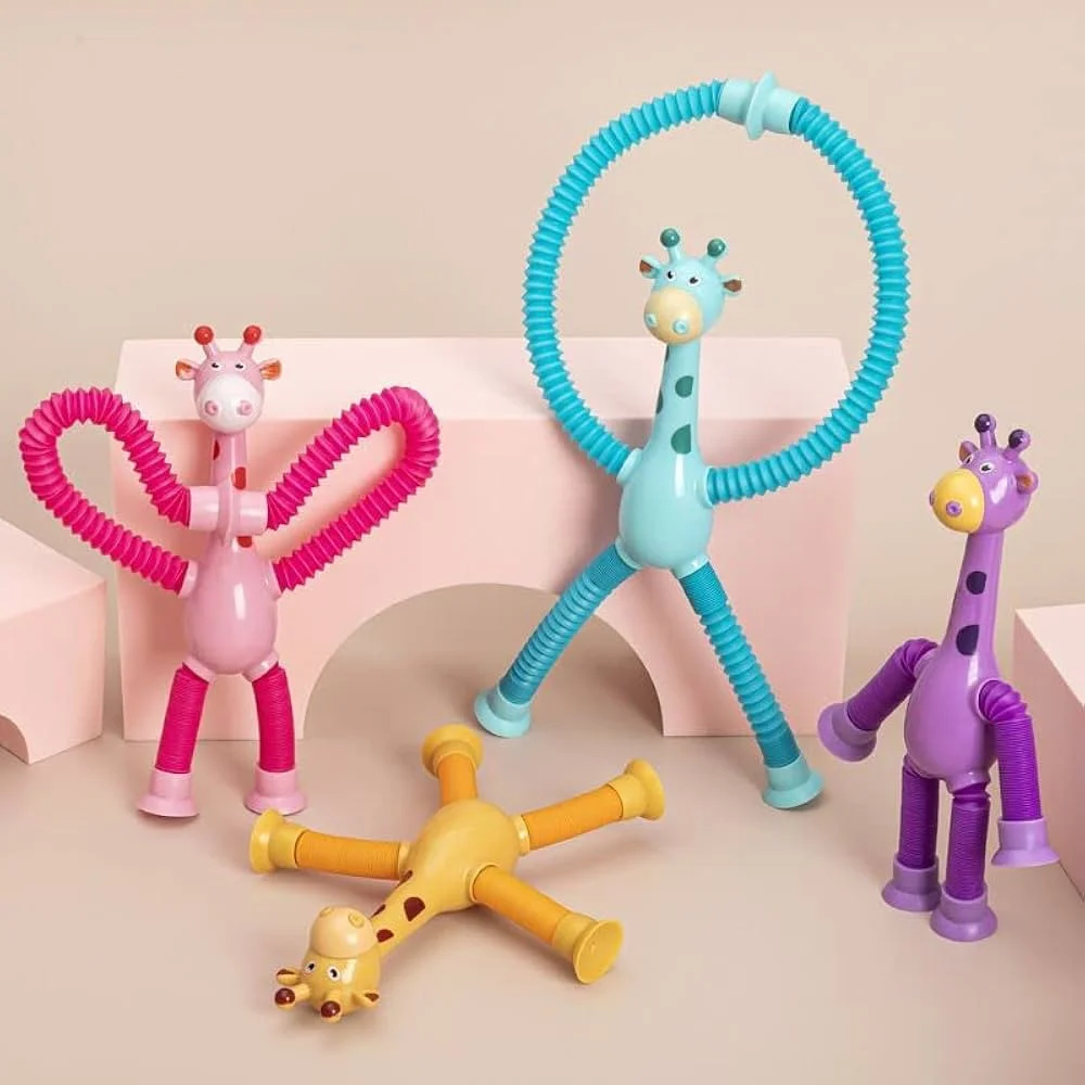 ♦️4 Pcs♦️Giraffe Pop Stretch Tubes Fidget Fun Toy