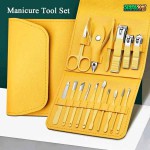 16 Pcs Manicure Set Stainless Steel Nail Clippers Kit And Pedicure (Yellow Colour Without Glass)